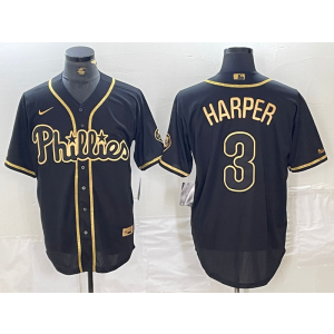 MLB Phillies 3 Bryce Harper Black Gold Nike Cool Base Men Jersey