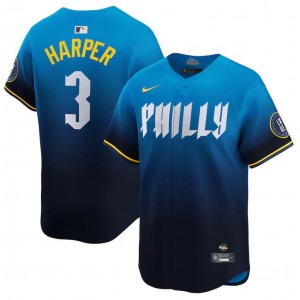 MLB Phillies 3 Bryce Harper Blue 2024 City Connect Nike Cool Base Men Jersey