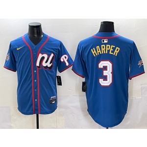 MLB Phillies 3 Bryce Harper Blue National League 2025 All Star Nike Cool Base Men Jersey