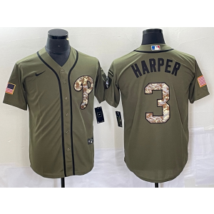 MLB Phillies 3 Bryce Harper Camo Olive Nike Cool Base Men Jersey