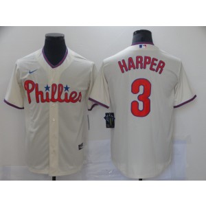MLB Phillies 3 Bryce Harper Cream Nike Cool Base Men Jersey