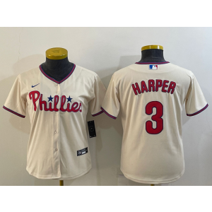 MLB Phillies 3 Bryce Harper Cream Nike Cool Base Women Jersey