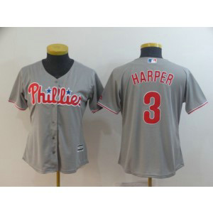 MLB Phillies 3 Bryce Harper Gray Cool Base Women Jersey