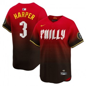 MLB Phillies 3 Bryce Harper Red 2024 City Connect Nike Cool Base Men Jersey