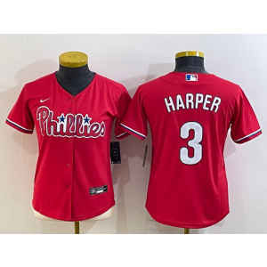 MLB Phillies 3 Bryce Harper Red White Nike Cool Base Women Jersey