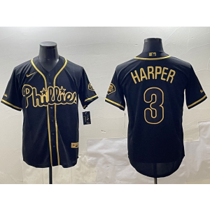 MLB Phillies 3 HARPER Black Gold Nike Cool Base Men Jersey