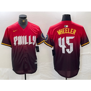 MLB Phillies 45 WHEELER Red 2024 City Connect Nike Cool Base Men Jersey MLB Phillies 45 WHEELER Red 2024 City Connect Nike Cool Base Men Jersey