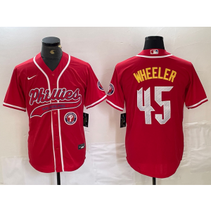 MLB Phillies 45 WHEELER Red Baseball Nike Cool Base Men Jersey