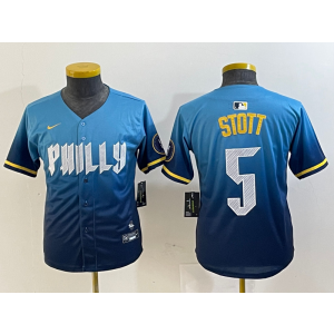 MLB Phillies 5 Bryson Stott Blue City Connect Nike Cool Base Women Jersey