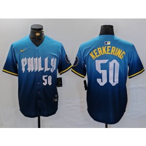 MLB Phillies 50 Kerkering Blue 2024 City Connect Nike Cool Base Men Jersey
