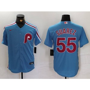 MLB Phillies 55 Suarez Blue Nike Cool Base Men Jersey