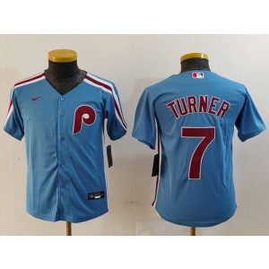 MLB Phillies 7 Trea Turner Blue Nike Cool Base Youth Jersey MLB Phillies 7 Trea Turner Blue Nike Cool Base Youth Jersey