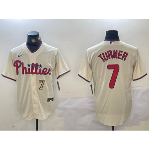 MLB Phillies 7 Trea Turner Cream Nike Cool Base Men Jersey