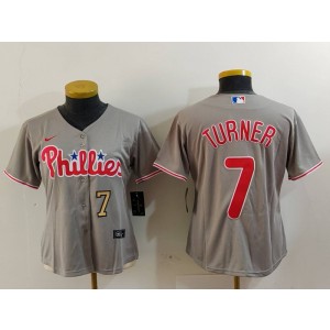 MLB Phillies 7 Trea Turner Grey Nike Cool Base Youth Jersey MLB Phillies 7 Trea Turner Grey Nike Cool Base Youth Jersey