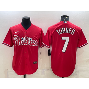 MLB Phillies 7 Trea Turner Red Nike Cool Base Men Jersey