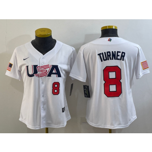 MLB Phillies 8 Trea Turner White 2023 World Baseball Classic Women Jersey