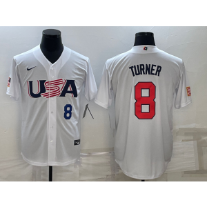 MLB Phillies 8 Trea Turner White 2023 World Series Cool Base Men Jersey 1