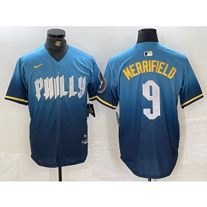 MLB Phillies 9 Merrifield Blue 2024 City Connect Nike Cool Base Men Jersey