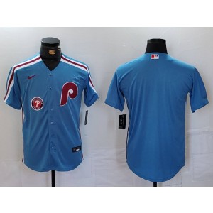 MLB Phillies Blank Blue Cool Base Men Jersey