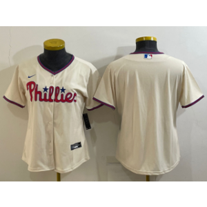 MLB Phillies Blank Cream Nike Cool Base Women Jersey(Run Small)