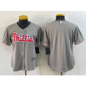 MLB Phillies Blank Gray Nike Cool Base Women Jersey(Run Small)