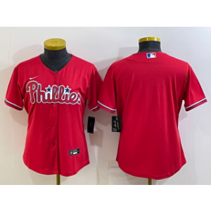 MLB Phillies Blank Red Nike Cool Base Women Jersey(Run Small)