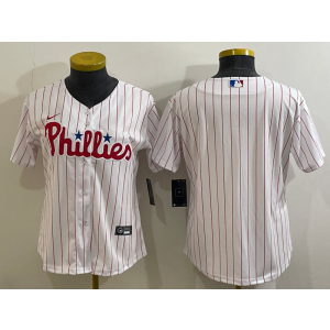 MLB Phillies Blank White Nike Cool Base Women Jersey(Run Small)