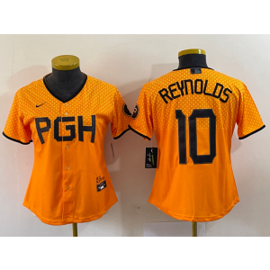 MLB Pirates 10 Bryan Reynolds Gold 2023 City Connect Nike Cool Base Women Jersey