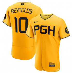 MLB Pirates 10 Bryan Reynolds Gold 2023 City Connect Nike Flexbase Men Jersey