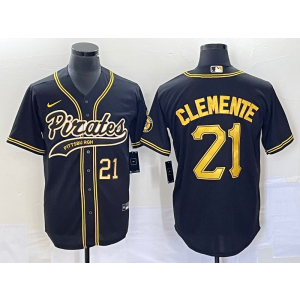 MLB Pirates 21 Roberto Clemente Black Baseball Nike Cool Base Men Jersey