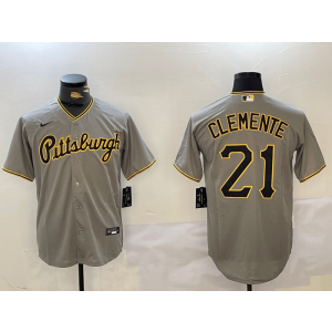 MLB Pirates 21 Roberto Clemente Grey Nike Cool Base Men Jersey