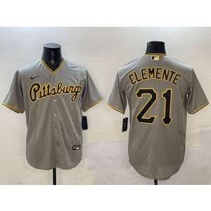 MLB Pirates 21 Roberto Clemente Grey Nike Cool Base Men Jersey