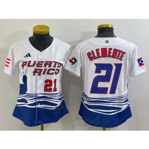 MLB Pirates 21 Roberto Clemente White 2023 World Baseball Classic Women Jersey