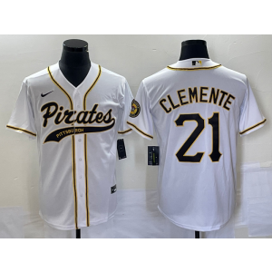 MLB Pirates 21 Roberto Clemente White Baseball Nike Cool Base Men Jersey