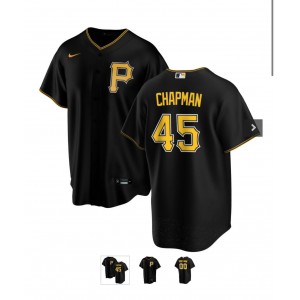 MLB Pirates 45 Chapman Black Nike Cool Base Men Jersey