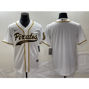 MLB Pirates Blank White Gold Baseball Nike Cool Base Men Jersey