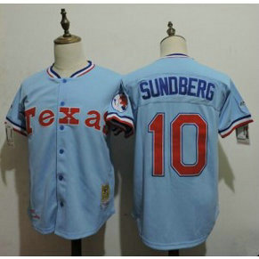 MLB Rangers 10 Jim Sundberg Light Blue 1982 Cooperstown Mitchell and Ness Throwback Men Jersey