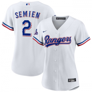 MLB Rangers 2 Marcus Semien White 2023 World Series Champions Nike Cool Base Women Jersey(Run Small)