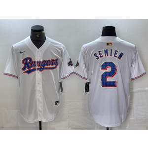 MLB Rangers 2 Marcus Semien White Champion Nike Cool Base Men Jersey