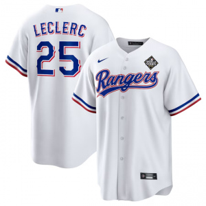 MLB Rangers 25 José Leclerc White 2023 World Series Nike Cool Base Men Jersey