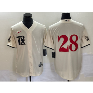 MLB Rangers 28 Cream 2023 City Connect Nike Cool Base Men Jersey