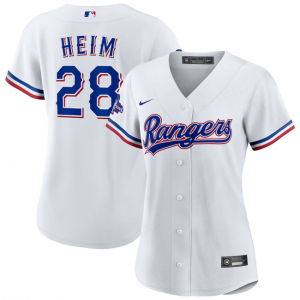 MLB Rangers 28 Jonah Heim White 2023 World Series Champions Nike Cool Base Women Jersey(Run Small)