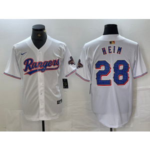 MLB Rangers 28 Jonah Heim White Champion Nike Cool Base Men Jersey