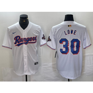 MLB Rangers 30 Lowe White Gold Champion Nike Cool Base Men Jersey