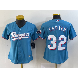 MLB Rangers 32 Evan Carter Blue Nike Cool Base Women Jersey
