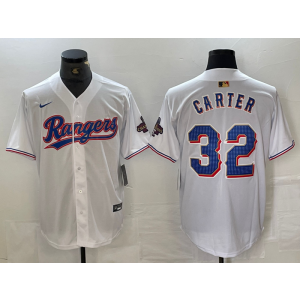 MLB Rangers 32 Evan Carter White Gold Champion Nike Cool Base Men Jersey MLB Rangers 32 Evan Carter White Gold Champion Nike Cool Base Men Jersey
