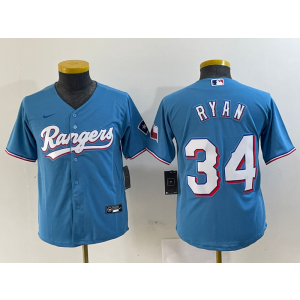 MLB Rangers 34 Nolan Ryan Blue Nike Cool Base Women Jersey