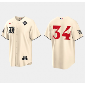 MLB Rangers 34 Nolan Ryan Cream 2023 World Series City Connect Nike Cool Base Men Jersey