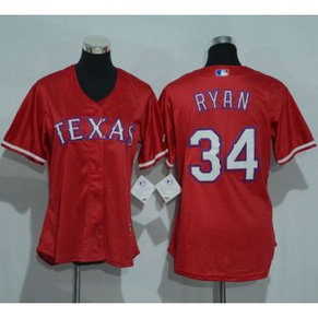 MLB Rangers 34 Nolan Ryan Red Alternate Women Jersey