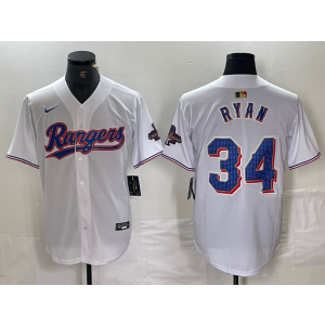 MLB Rangers 34 Nolan Ryan White Champion Nike Cool Base Men Jersey